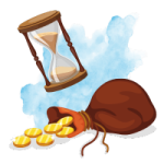 Illustration d'un sablier et d'une bourse débordant d'or