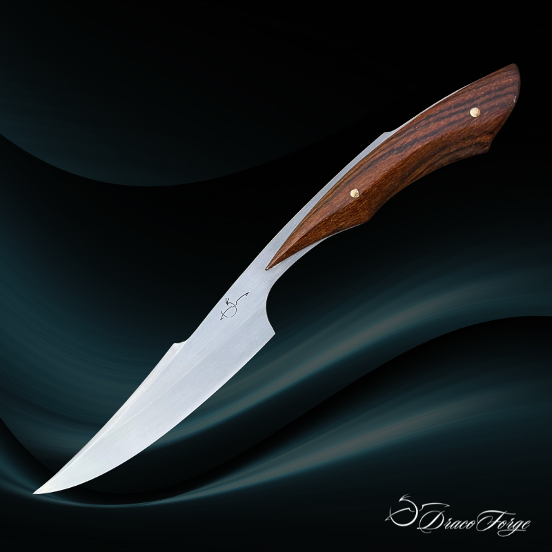 Lame de l'eau couteau de table design inox manche bocote Dracoforge couteau de table aux lignes design élancées tout en acier inoxydable avec manche en bocote