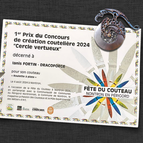 Roulette à pizza par Dracoforge et papier du premier prix du concours du couteau de Nontron 2024