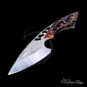 Elegant Caveman couteau d'art fixe artisanal ajouré loupe de noyer os de mammouth rubis Dracoforge