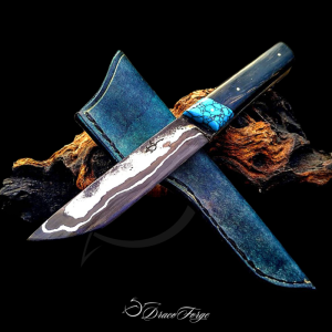 Tanto Go-Maï Marin artisanal ébène turquoise et son étui Dracoforge