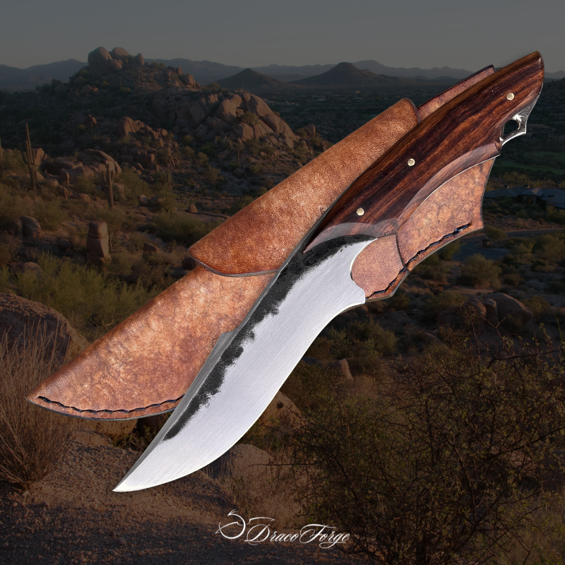 Hunter 7 couteau de chasse artisanal haut de gamme bois de fer d'arizona étui port horizontal Dracoforge Hunter 7 couteau de chasse artisanal haut de gamme bois de fer d'arizona étui port horizontal Dracoforge