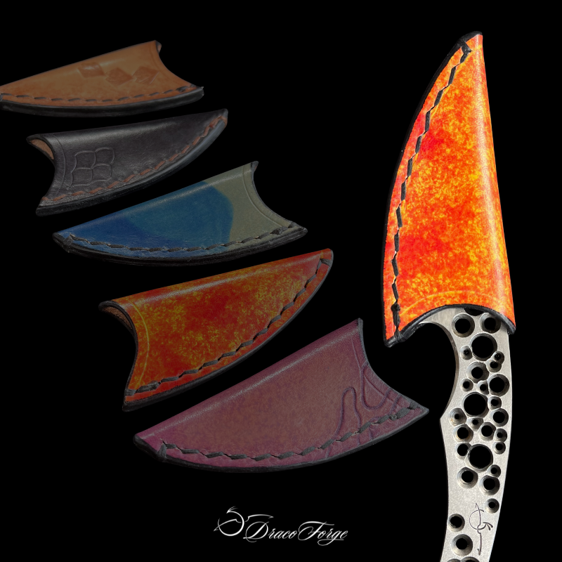 Petits étuis protège lame kiridashi artisanal cuir Dracofroge en 5 coloris différents