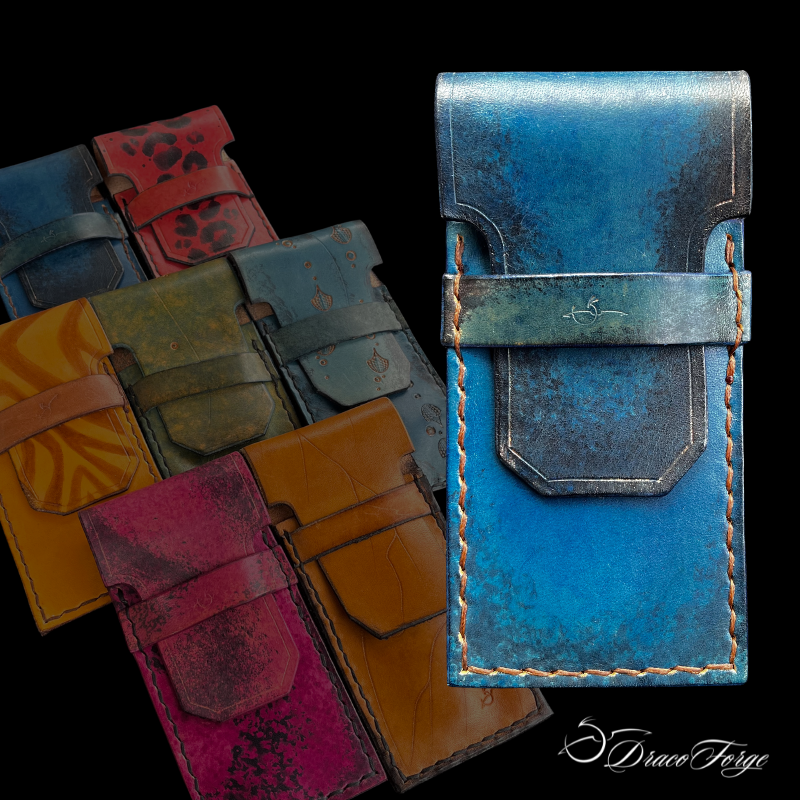 Pochette de transport de couteau pliant universelle en cuir artisanale avec rabat par Dracoforge